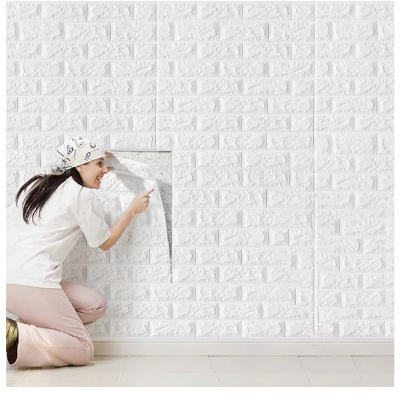 Picture of 3D White Brick Wallpaper for Wall PE Foam Wall Stickers Self Adhesive DIY Wall Decor (70 x 77cm,