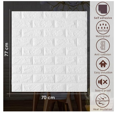 Picture of 3D White Brick Wallpaper for Wall PE Foam Wall Stickers Self Adhesive DIY Wall Decor (70 x 77cm,