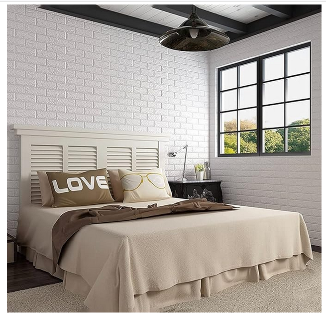 Picture of 3D White Brick Wallpaper for Wall PE Foam Wall Stickers Self Adhesive DIY Wall Decor (70 x 77cm,