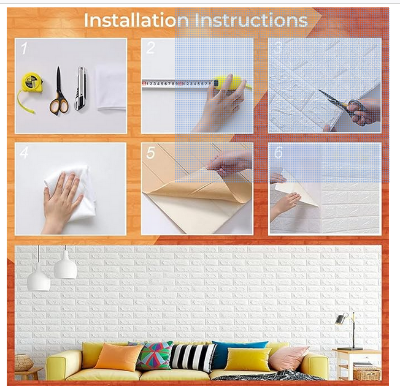 Picture of 3D White Brick Wallpaper for Wall PE Foam Wall Stickers Self Adhesive DIY Wall Decor (70 x 77cm,