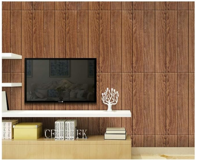 Picture of 3D Wall Panels, 3D Imitation Wood Grain Street Brick Wallpaper, PVC Wallpaper, Brick for Living Room/TV Background Wall/Hotel, 70 x 70 cm (Size : 1 pcs)