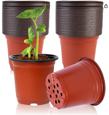 Picture of Plastic Flower Pot(4 Inch -50 Pcs) for Flowers and Plants, Seed and Seedling Pots for Gardening