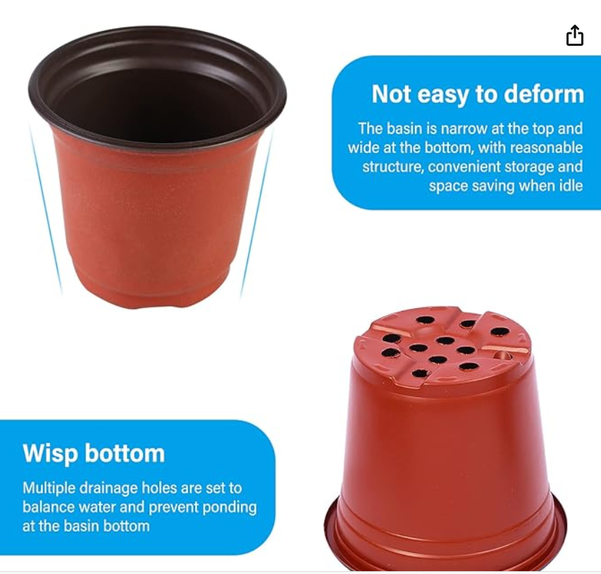 Picture of Plastic Flower Pot(4 Inch -50 Pcs) for Flowers and Plants, Seed and Seedling Pots for Gardening