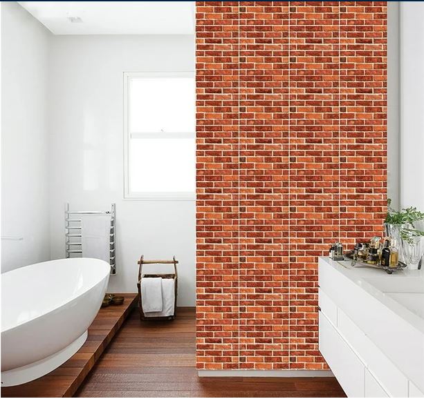 Picture of Brick Wallpaper Peel (1 Fit by 1fit) and Stick Wallpaper Brick Contact Paper for Walls Red 3D Brick Wallpaper Kitchen Wallpaper Faux Brick Self-Adhesive Removable Wallpaper for Bedroom Accent Wall Décor 30*30cm