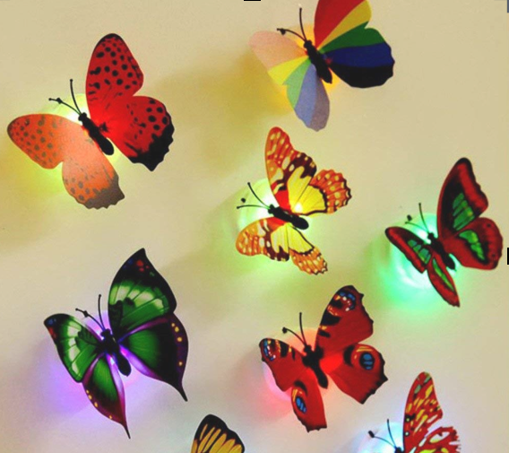 Picture of Pink Kites Plastic Led Light 1 Pcs 3D Butterfly Sticker Decoration Color Light for Wall Decoration | Mini Night Lamp - Peel and Stick