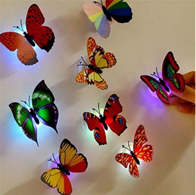 Picture of Pink Kites Plastic Led Light 1 Pcs 3D Butterfly Sticker Decoration Color Light for Wall Decoration | Mini Night Lamp - Peel and Stick