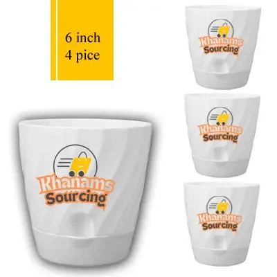 Picture of Flower Pot Watering Pot 4 Pcs with Drain Hole White (6In)