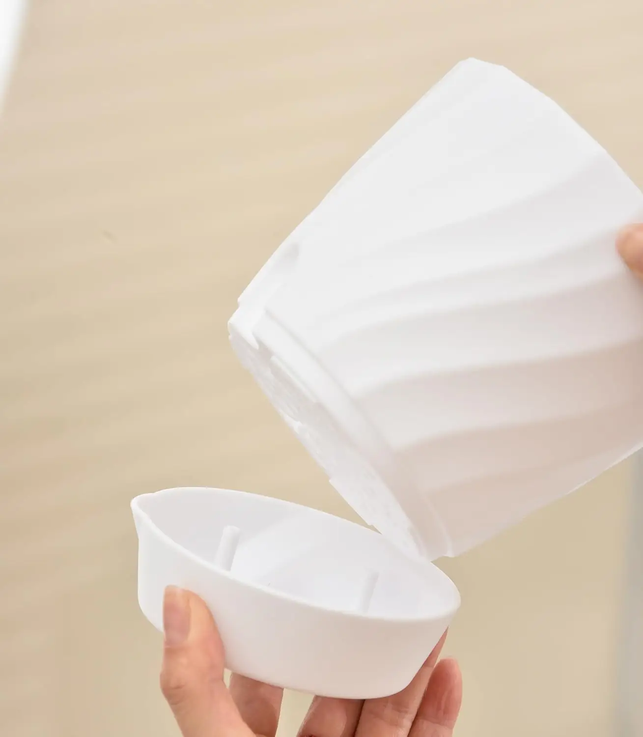 Picture of Flower Pot Watering Pot 4 Pcs with Drain Hole White (6In)