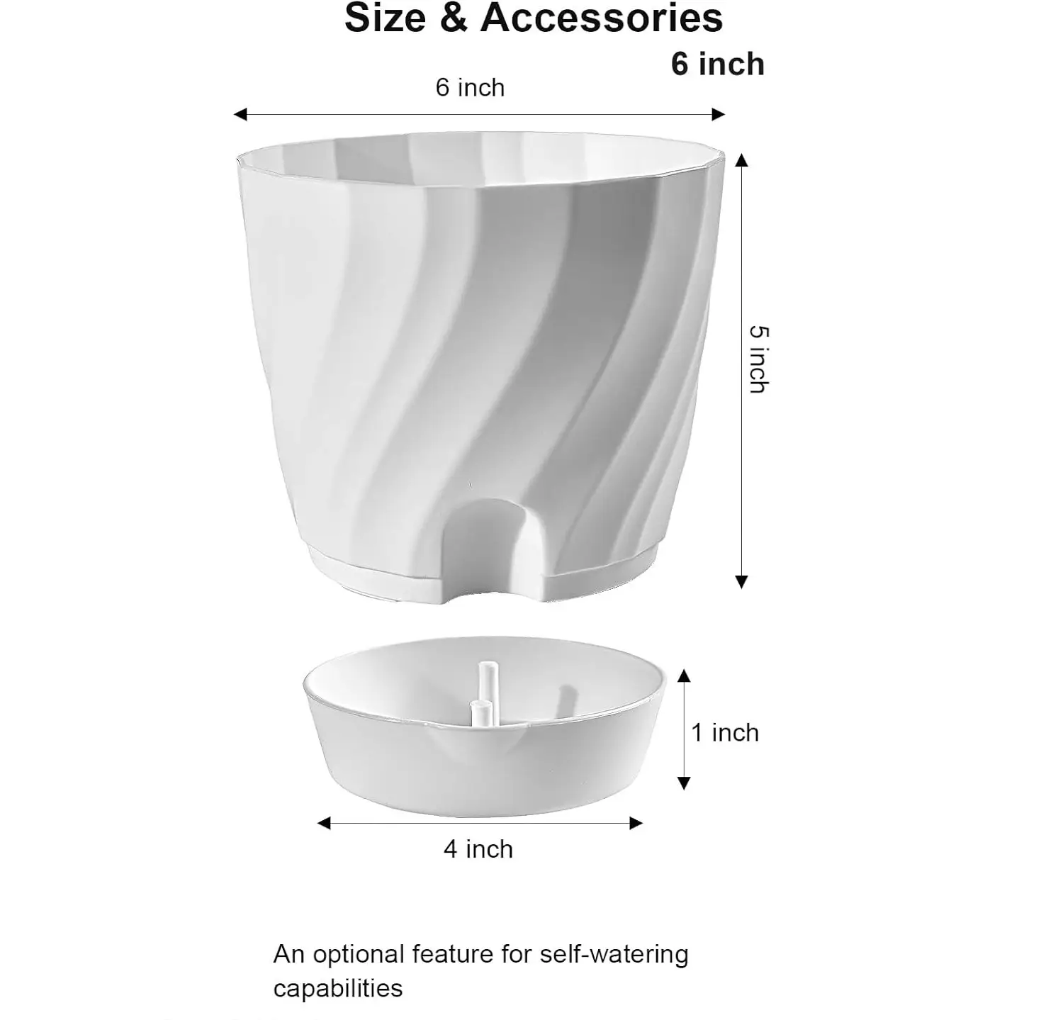 Picture of Flower Pot Watering Pot 4 Pcs with Drain Hole White (6In)