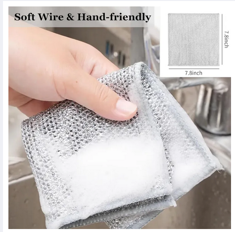 Picture of Wire Dishcloth&Gaps Cleaning Brush,Multipurpose Wire Dishwashing Rags for Wet&Dry,Wire Cleaning Cloth for Kitchen,Sinks,Pots,Pans