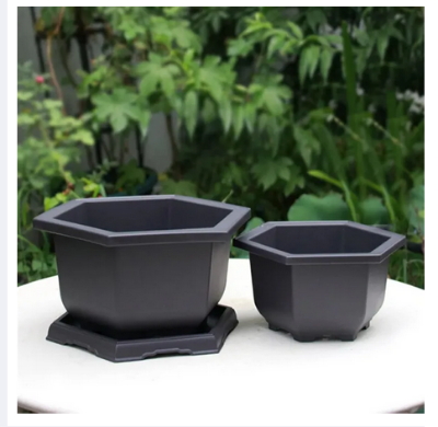 Picture of Bonsai Hexagonal (Flower Pot 9 Inchi 1 Pcs )Outdoor Pots Nursery Pot Mini Succulent Planter Pots Aquaponics Net Cup Outdoor Shelf for Plants Mini Pots Plastic Plant Container Antique Planting Net
