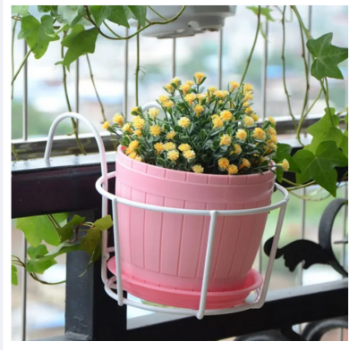 Picture of Iron Hanging 8 Inchi Flower Pot Holder Balcony Flower Pot Holder Round Metal Planter for Indoor Outdoor Garden Patio Fence