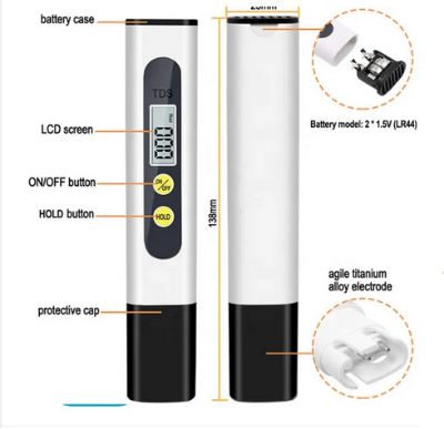 Picture of TDS Meter 3 in 1 EC TDS and Temperature Test Pen , EC Meter & Temperature Meter with ± 2% Accuracy Ideal Water Test Meter