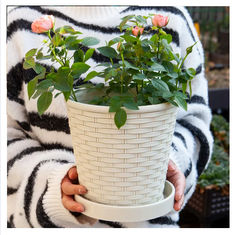 Picture of Planter Bamboo Resin Flower Pot7.5 inch Cane Planter With tray 1 pcs