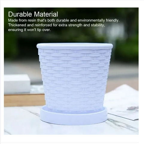 Picture of Planter Bamboo Resin Flower Pot7.5 inch Cane Planter With tray 1 pcs