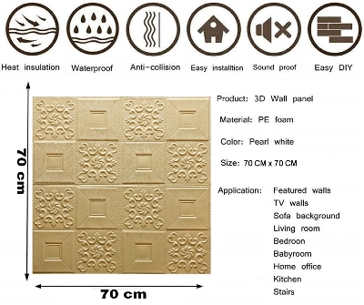 Picture of 3D Pattern Wallpaper for Walls | Soft PE Foam | Self Adhesive | Bedroom, Kitchen, Dining Room, Lobby, Office, Cafe (70 x 70 CM Approx 5.29)