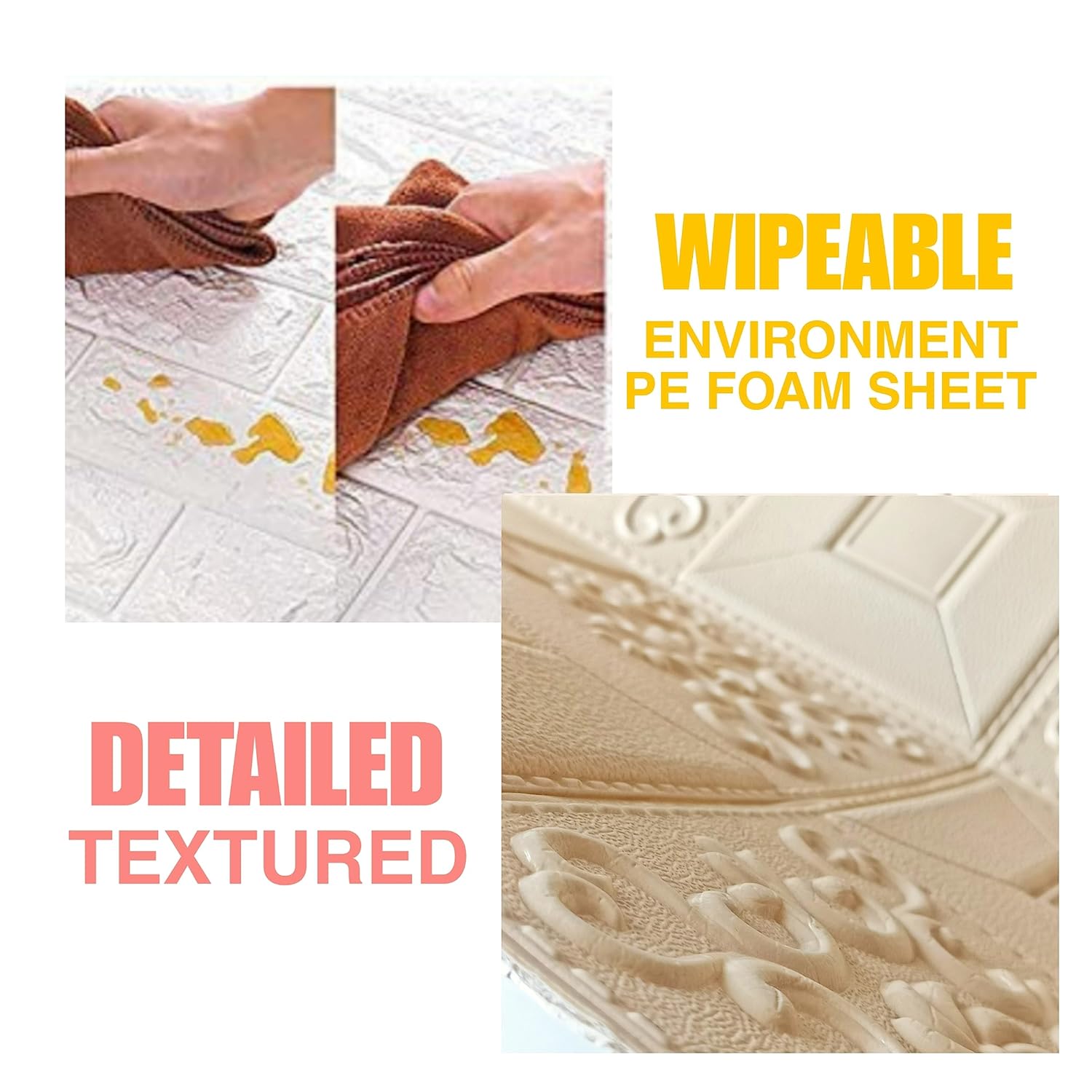 Picture of 3D Pattern Wallpaper for Walls | Soft PE Foam | Self Adhesive | Bedroom, Kitchen, Dining Room, Lobby, Office, Cafe (70 x 70 CM Approx 5.29)