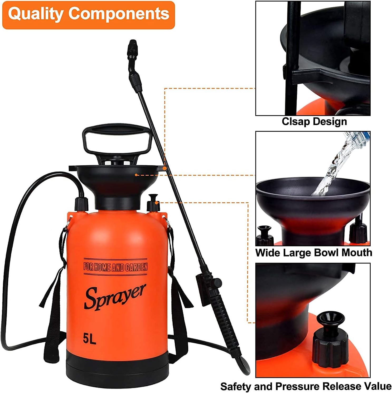 Picture of Garden Pump Sprayer 5L with 2 Different Nozzles Adjustable Shoulder Strap, Pressure Relief Value, Multi-Purpose