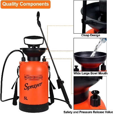 Picture of Garden Pump Sprayer 5L with 2 Different Nozzles Adjustable Shoulder Strap, Pressure Relief Value, Multi-Purpose