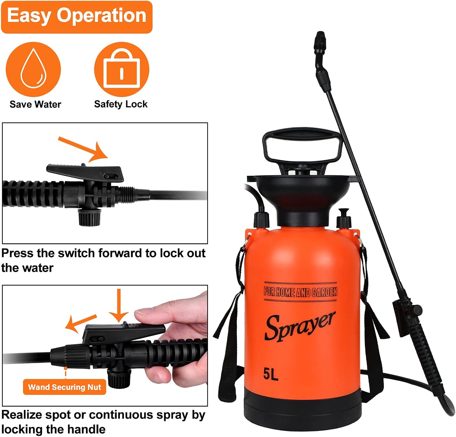 Picture of Garden Pump Sprayer 5L with 2 Different Nozzles Adjustable Shoulder Strap, Pressure Relief Value, Multi-Purpose