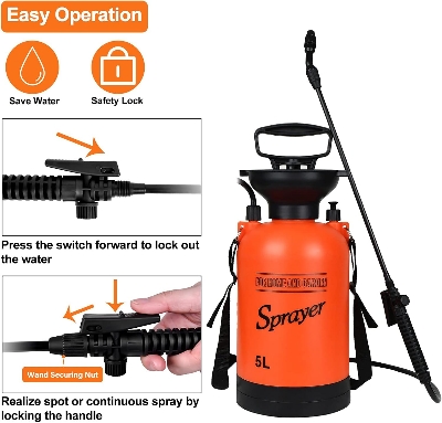 Picture of Garden Pump Sprayer 5L with 2 Different Nozzles Adjustable Shoulder Strap, Pressure Relief Value, Multi-Purpose