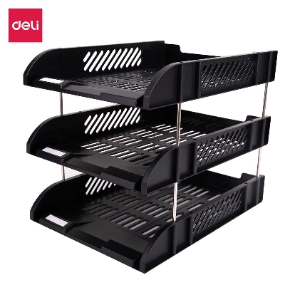 Picture of Deli 3 Tier Office Filing Trays A4 Document Desk Riser Letter Paper Storage Organiser Magazine Rack Storage Deli 9217