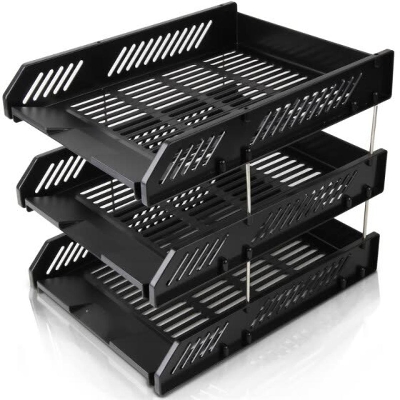 Picture of 9217 Deli 3 Tier Office Filing Trays A4 Document Desk Riser Letter Paper Storage Organiser Magazine Rack Storage Deli 9217