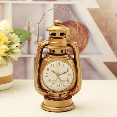 Picture of Table Kerosene Light Clock Living Room Decor Articles Office Craft Ornament Vintage Alarm Clock Retro Oil Lamp Alarm Clock Watch