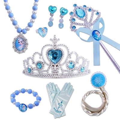Picture of 7Pcs/set Kid Princess Cosplay Costume Crown Magic Stick Wig Braid Gloves Necklace Ring Earrings