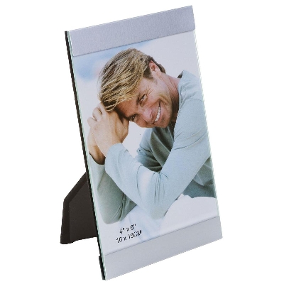 Picture of 4 x 6 Picture Frame for Tabletop Use, with Border on 2 Sides, Aluminum - Silver