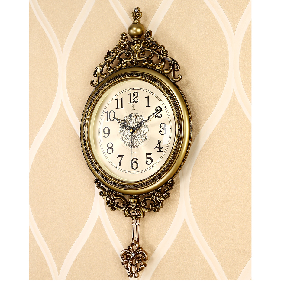 Picture of Elegant, Traditional, Decorative, Hand Painted Modern Grandfather Wall Clock Fancy Ethnic Luxury Handmade Decoration, Swinging Pendulum for New Room or Office. Large. 29.5 Inch. coloured gaze gold
