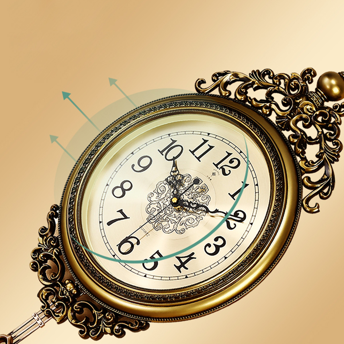 Picture of Elegant, traditional, ornate, hand painted modern grandfather wall clock for new home or office fancy ethnic luxury handmade decoration, swing pendulum large 29.5 inches.  - wall clock