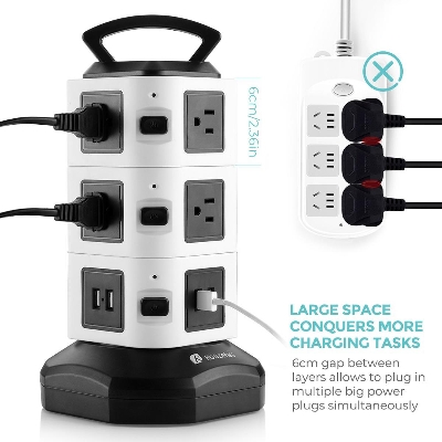 Picture of 3 Layer Multi Plug Adapter Tower Electric USB Extension Socket Universal Outlet