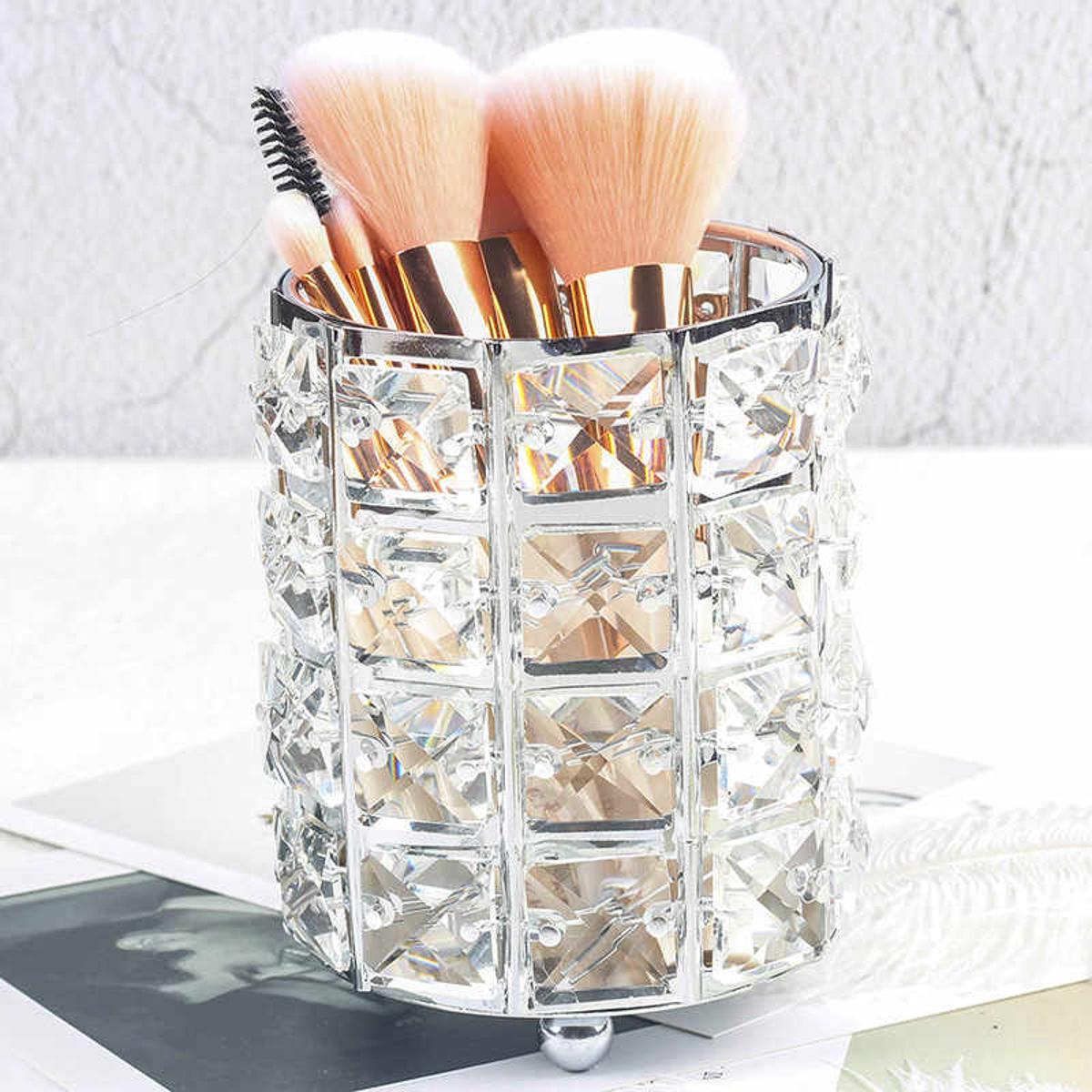 Picture of Makeup Brush Storage Container Round Pen Holder Sundries Desktop Storage Box (Silver) for Women and Girls'