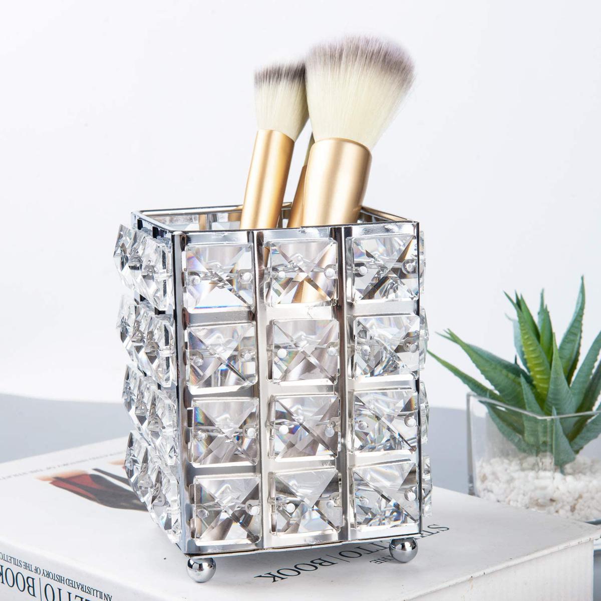 Picture of Feyarl Crystal Makeup Brush Holder Cosmetics Tools Organizer Container Pen Pencil Holder Storage Candle Holder
