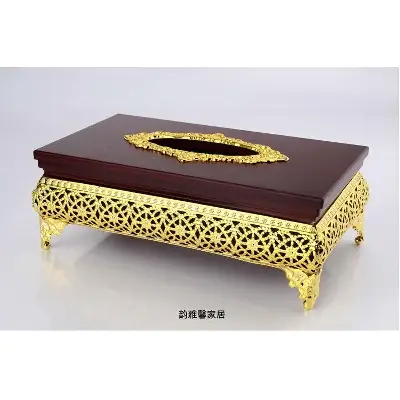 Picture of European-style classical luxury high-end tissue box gold-plated pumping tray gift tissue holder