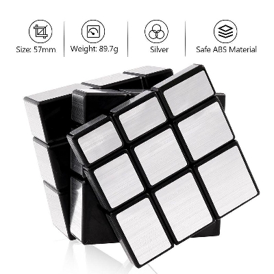 Picture of Mirror Cube 3x3 Speed Cube 3x3x3 Mirror Blocks Unequal Puzzle Silver Black 57mm