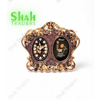 Picture of ঘড়ি এবং ফটো ফ্রেম চকোলেট ডার্ক ক্লক টেবেল ওয়াচ - Room Decoration