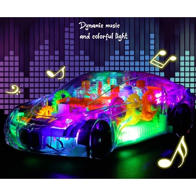 Picture of Racing Car Musical Toys 360 Degrees Rotating Transparent Concept Racing Car With Music & 3D Flashing Lights For 2-5 Year Kids - Pack of 1, Multicolour