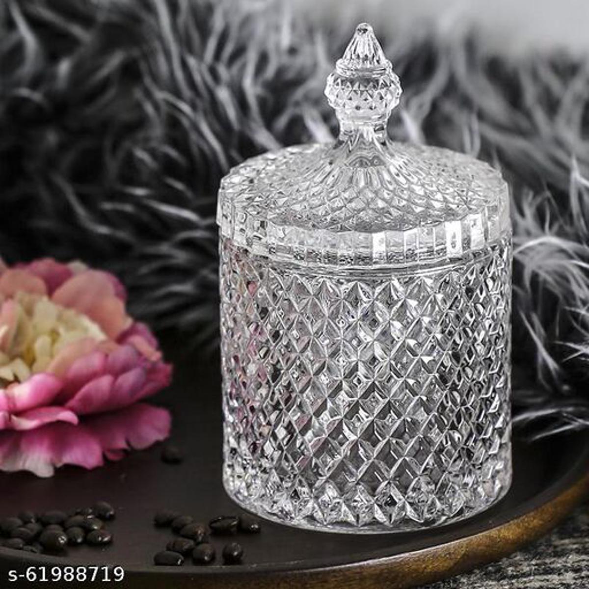 Picture of Crystal Diamond Faceted Jar with Crystal Lid,Suitable as A Candy Bowl,Cookie Tin,Biscuit Barrel,Decorative Candy Jar Sugar Bowl (Set of 1).