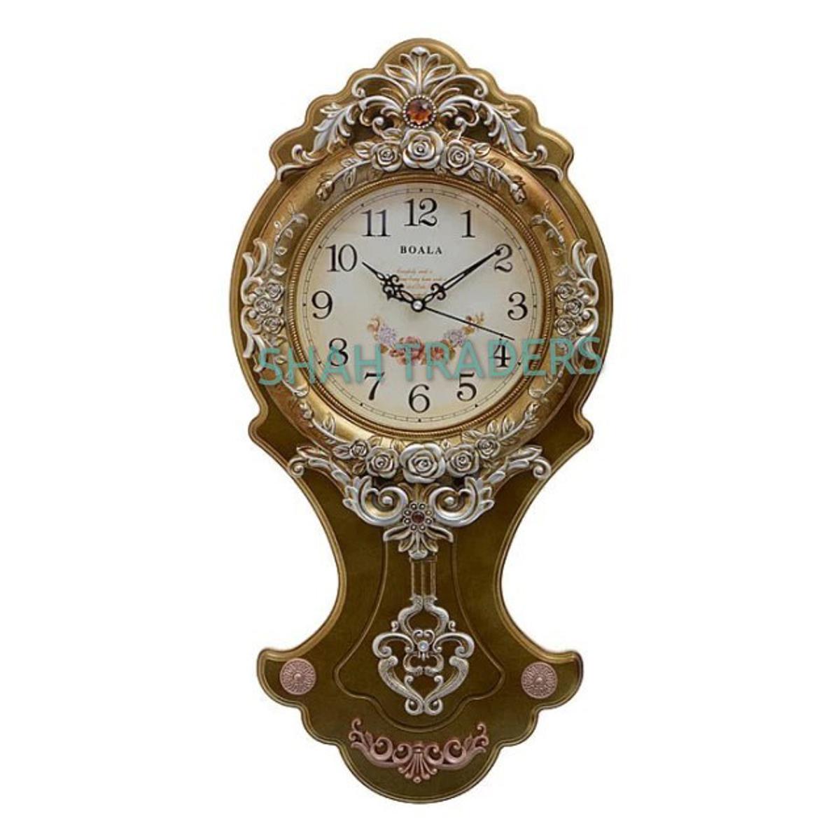 Picture of Vintage Metal Wall Clock Pendulum Brown Decorative Carved Rustic