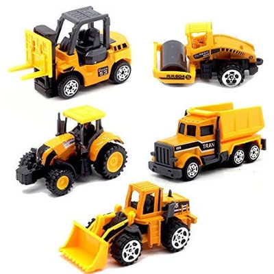 Picture of 5pcs Assorted Construction Toys Die Cast Metal Construction Vehicles Models Mini Yellow Truck Tractor Cars Toy Set for Kids Toddlers Boys (Styles May Vary)