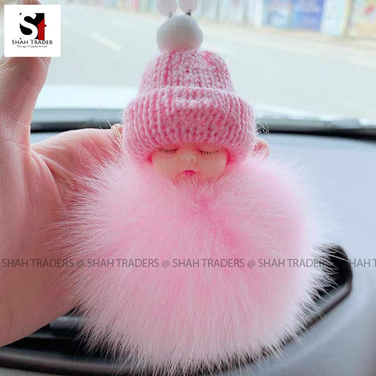 Picture of Cute Cartoon Sleeping Baby Doll Key chains Fur Ball Plush Fluffy Key Chain For Women Men Bag Pendant Car Key Holder Toys For Children Gift