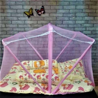 Picture of Comfortable Baby Bed with Built-in Mosquito Net and Soft Pillow - Multi-Color Option for Safe and Cozy Sleep