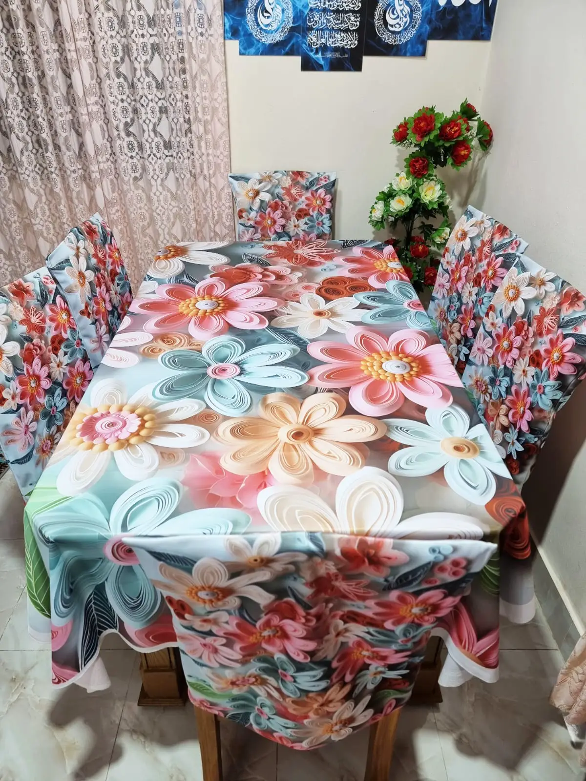 Buy 3D প্রিন্টেড ৬টি চেয়ার এবং ১টি টেবিল কাভারসহ মোট ৭ পিসের কমপ্লিট সেট। পোশাক বাড়ি শপ at Best Prices in Bangladesh