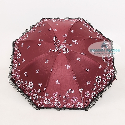 Picture of Ladies Fashionable and Elegant Anti UV Sunshade Print Border Lace Umbrella