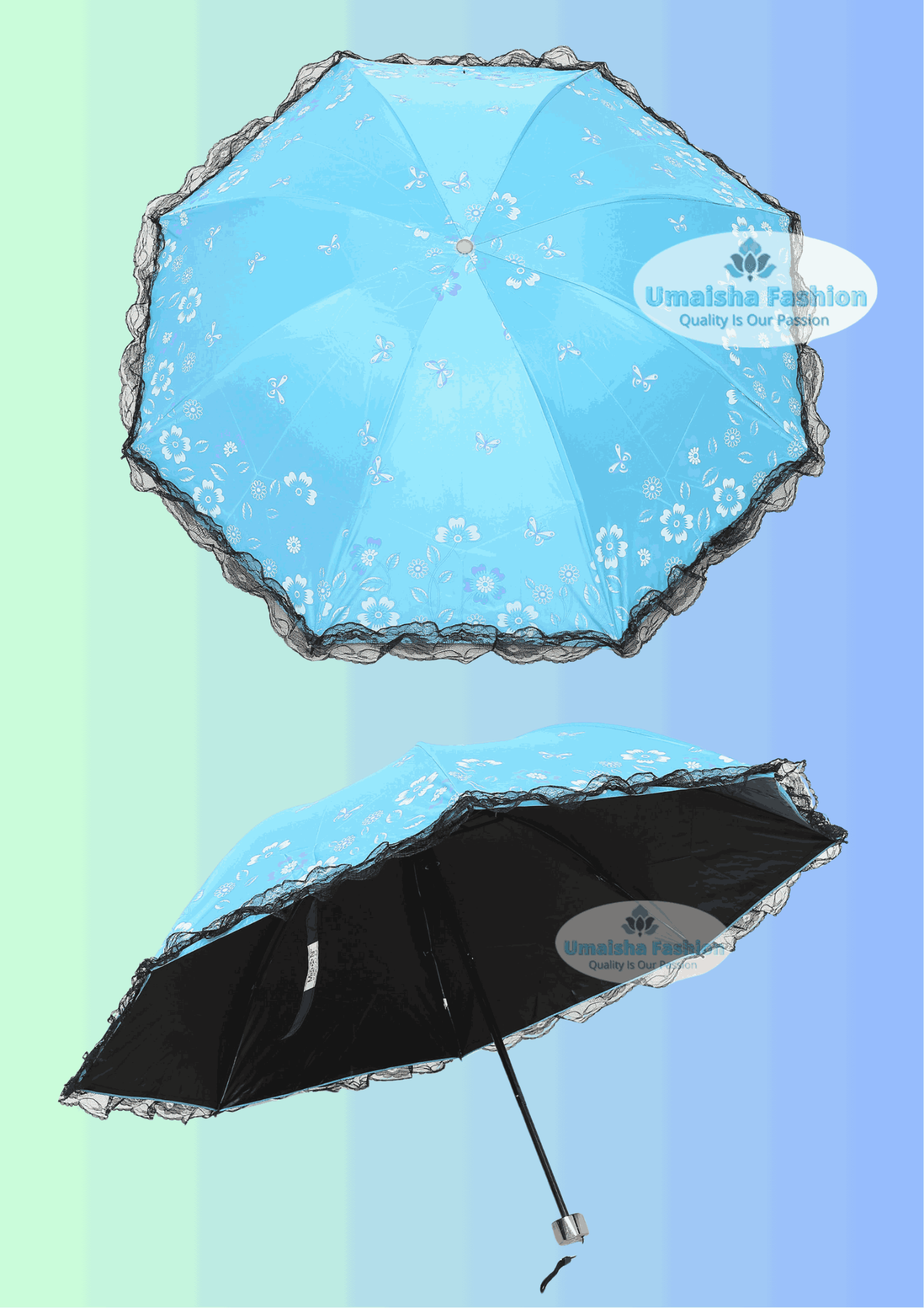 Picture of Ladies Fashionable and Elegant Anti UV Sunshade Print Border Lace Umbrella