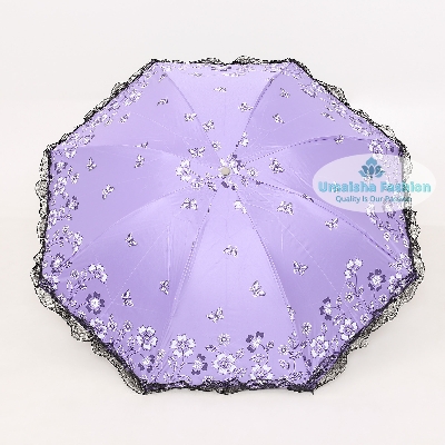 Picture of Ladies Fashionable and Elegant Anti UV Sunshade Print Border Lace Umbrella