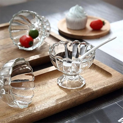 Picture of Crystal Clear Dessert Bowls Round Solid Glass Ice Cream Bowl Glass Ice Cream Bowls, Classic Salad Dessert Serving Bowls, Tableware Set of 6 120ml