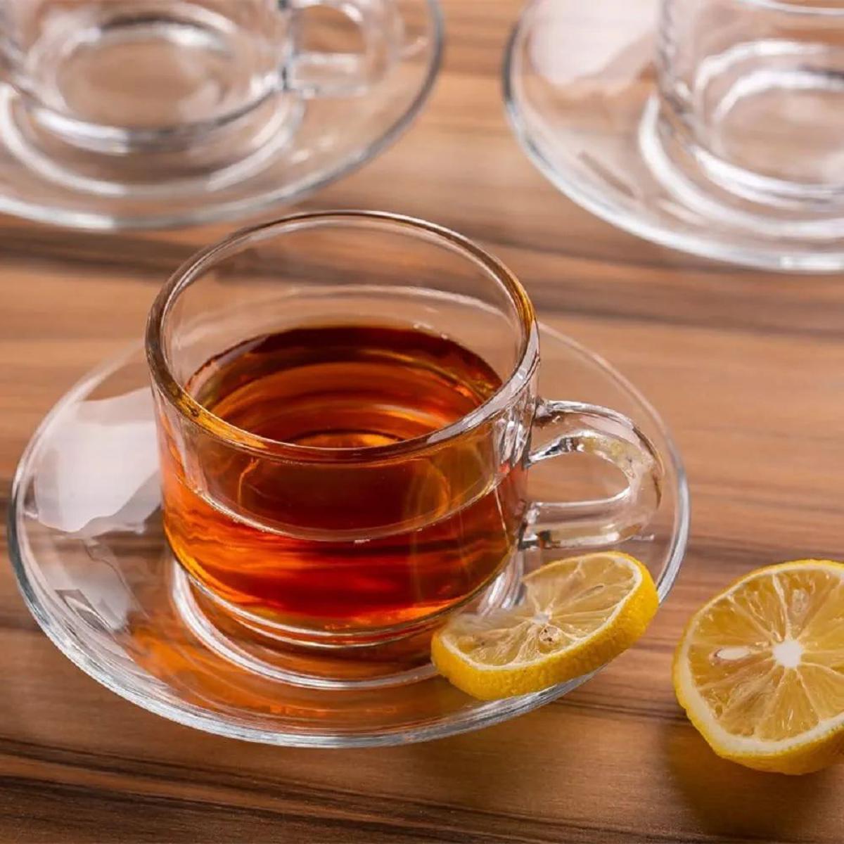 Picture of Premium Glass Tea Cup and Saucer Set of 6, (6 Cups and 6 Saucers) - 190 ML, Transparent, Cups and Saucer Set for Coffee, Tea, Green Tea, Herbal Tea, Lemon Tea